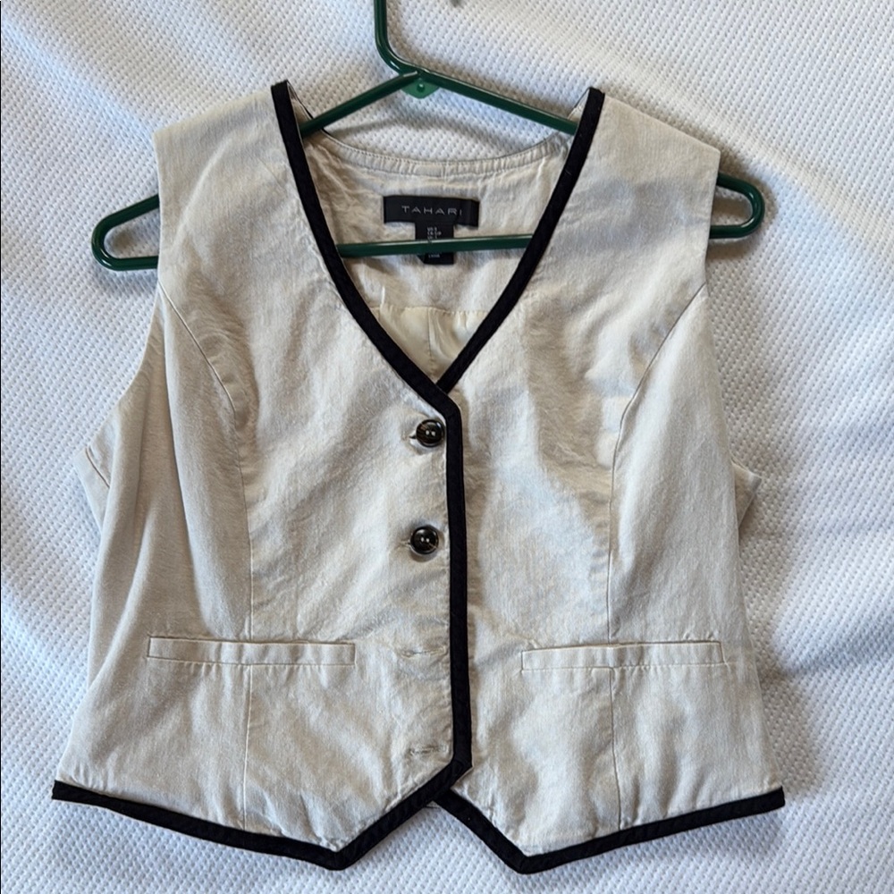 Tahari Cream and Black Trim Tank Top